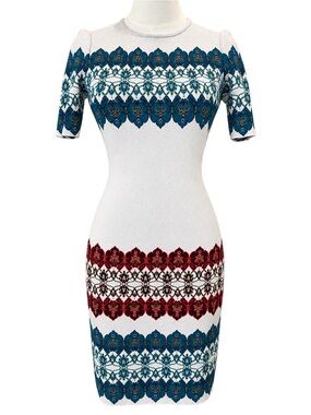 St. John Collection Floral Metallic Knit Sheath Dress Size 2